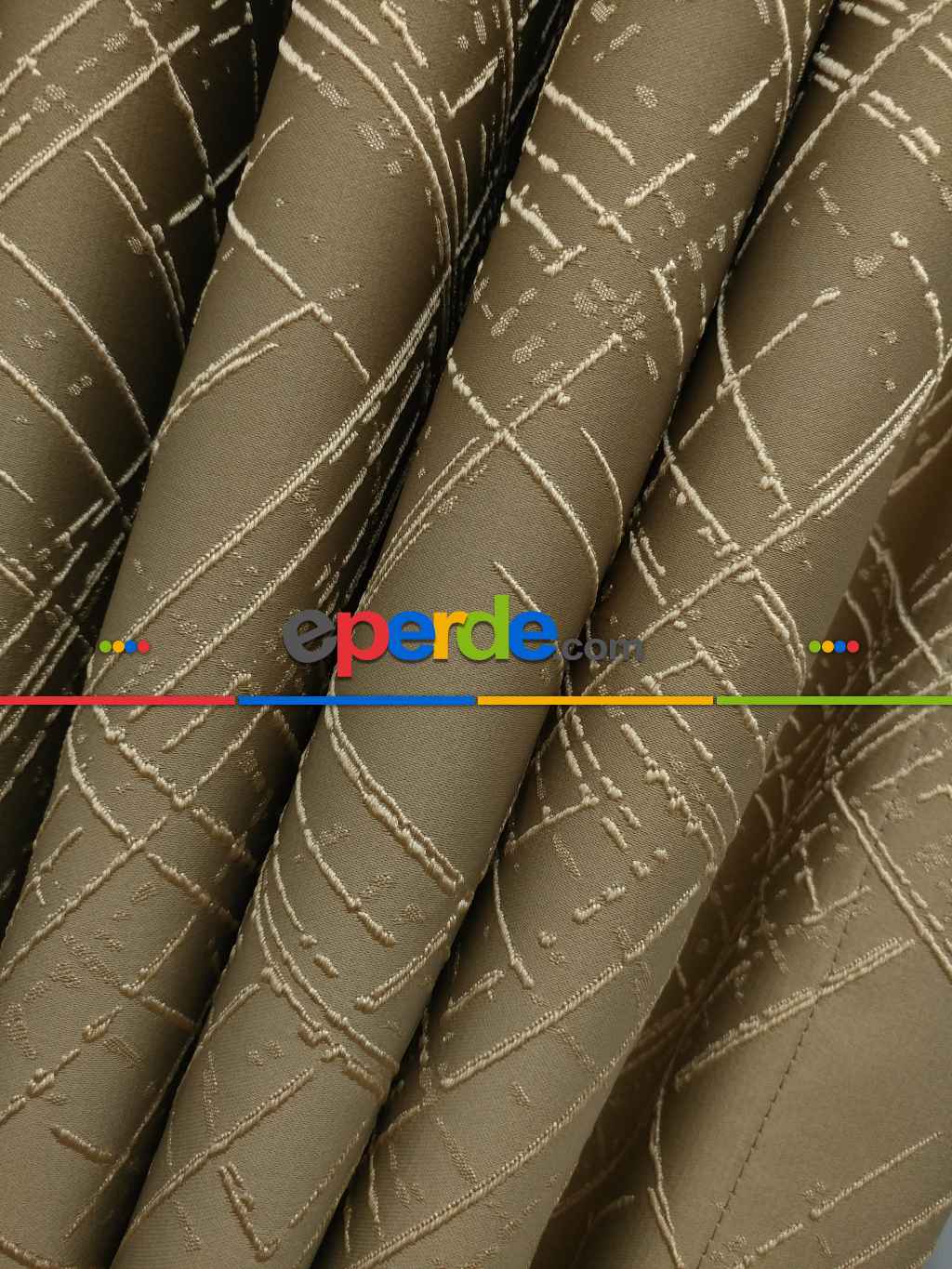 Jakar Desenli Fon Perde- Altın-kahve Açık