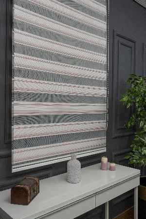 Pudra Pembe Zebra Perde - Yarım Pilise - Gümüş Simli Renk Geçişli Zebra Perde