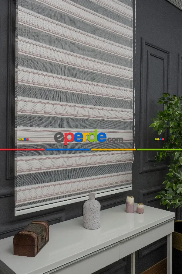 Pudra Pembe Zebra Perde - Yarım Pilise - Gümüş Simli Renk Geçişli Zebra Perde