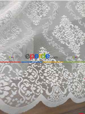 Damask Desenli Dantel Tül Perde- Ekru