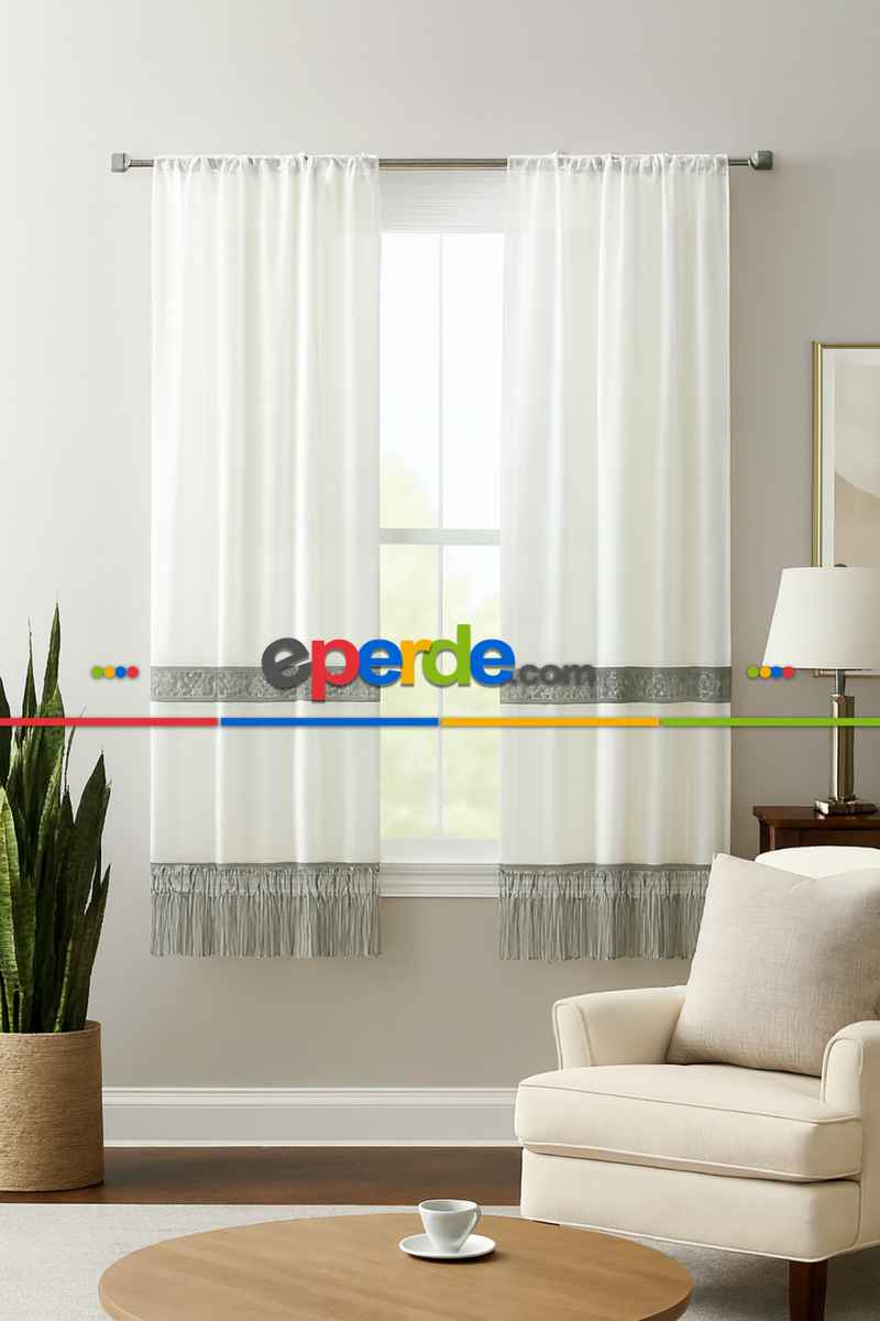 Yeni Sezon Keten Fantazi Brode Tül Perde - 3 Renk Seçenekli