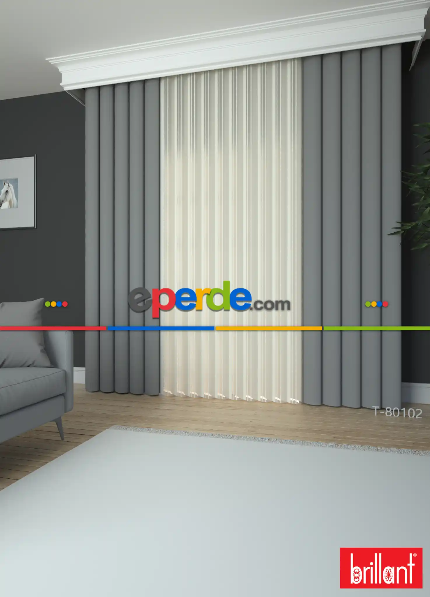 Brillant Akıllı Tül Perde Gri Renkli Tül Dikey Zebra Perde Düz 1. Kalite