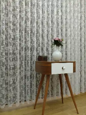Çiçek Desenli Fransız Dantel Tül Perde 1/2,5 Pile Sıklığı- Ekru 100cm X 255cm 