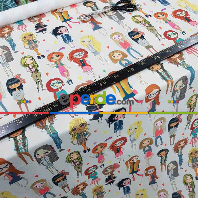 Popart Kız Desenli Fon Perde Evm1061 Kumaşı Kalındır Duck Bezi Değildir- Siyah-Beyaz-Pembe