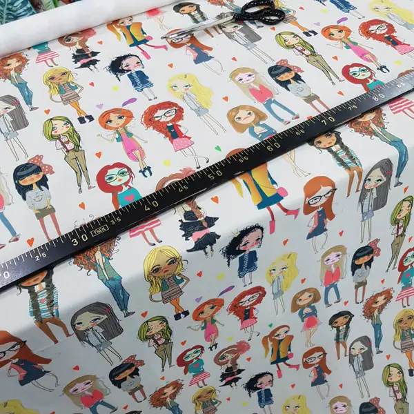 Popart Kız Desenli Fon Perde Evm1061 Kumaşı Kalındır Duck Bezi Değildir- Siyah-Beyaz-Pembe