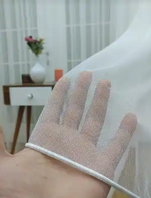 Grek Düz Tül Perde - Petek Zemin (dökümlü) Ekru Kırık Beyaz