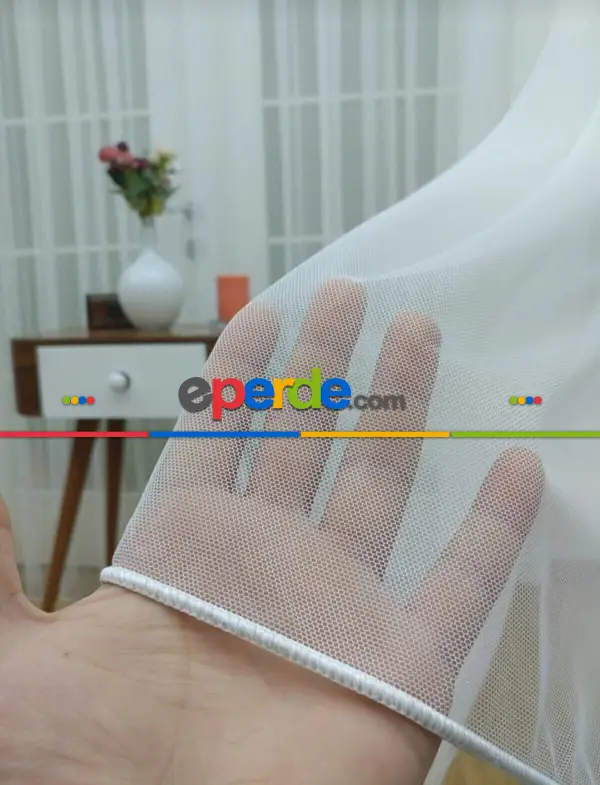 Grek Düz Tül Perde - Petek Zemin (dökümlü) Ekru Kırık Beyaz