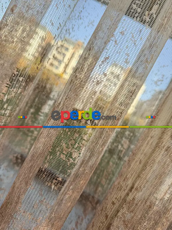 Salon - Pembe Kahverengi Degrade Geçişli Tül Perde, Fransız Örme Tül