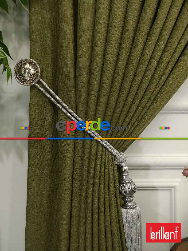Brillant Keten Yeşil Renk Düz Fon Perde - Yeşil