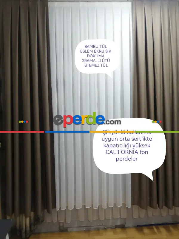 Ütü İstemeyen Düz Bambu Eslem - 2 Seçenekli Ekru / Şeffaf