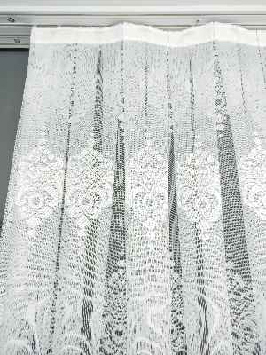 Serpme Damask Desenli Fransız Dantel Tül Perde- Ekru