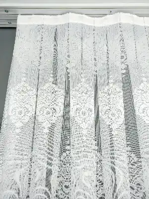 Serpme Damask Desenli Fransız Dantel Tül Perde- Ekru