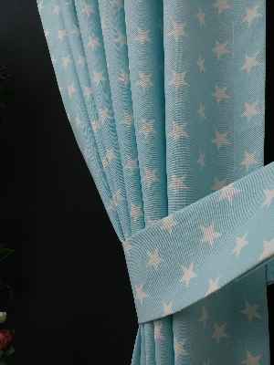 Açık Mavi-beyaz Yıldız Desenli Fon Perde ( Leke Tutmaz )- Mavi Açık