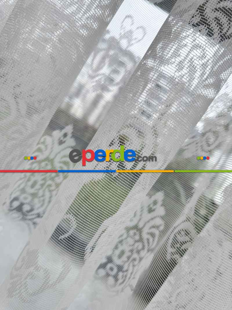 Oturma Odası - Damask Desenli Fransız Dantel Örme Tül Perde, Desenli Ütü İstemeyen Tül