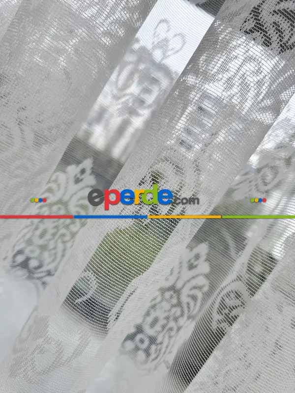 Damask Desenli Fransız Dantel Örme Tül Perde, Desenli Ütü İstemeyen Tül