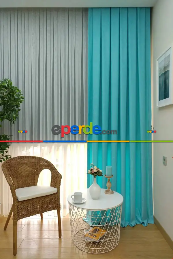 Salon Soft Fon Perde Turkuaz- Turkuaz