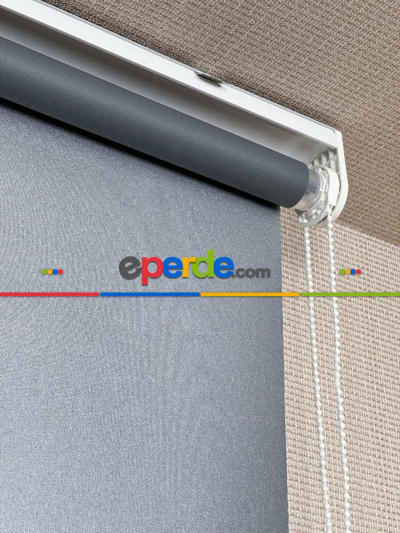 Salon Parlak Antrasit Gri Karartma Blackout Stor Perde, Standart Metal Kasalı Yüksek Kalite Kornişe Kolay Montaj Seçenekli