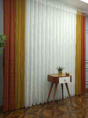 2021 Sezonu - Tül Dikey Zebra Perde - Stor Tül Perde Hepsi Birarada- Turuncu-ekru-hardal Sarısı