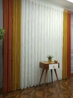 Salon - 2021 Sezonu - Tül Dikey Zebra Perde - Stor Tül Perde Hepsi Birarada- Turuncu