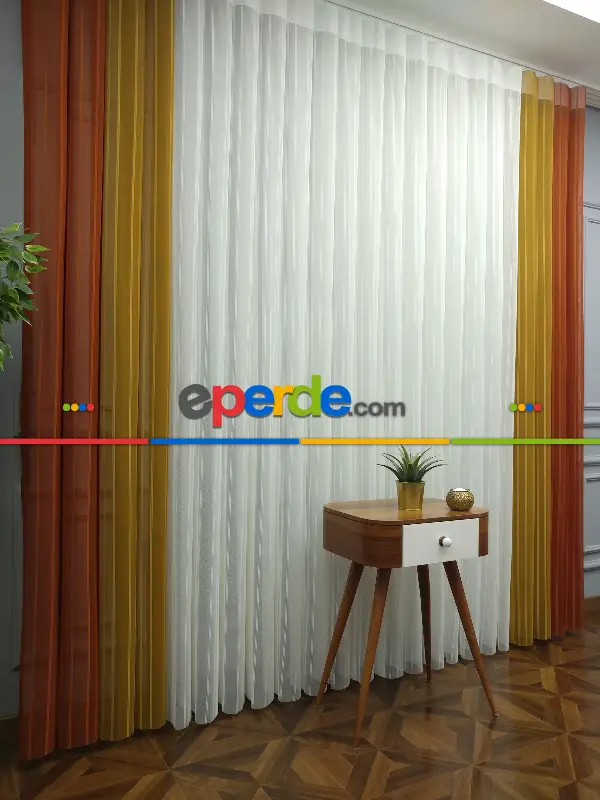 Salon - 2021 Sezonu - Tül Dikey Zebra Perde - Stor Tül Perde Hepsi Birarada- Turuncu