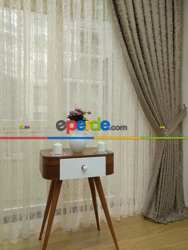 Toprak Duz Jakar Fon Perde (180)- Taba