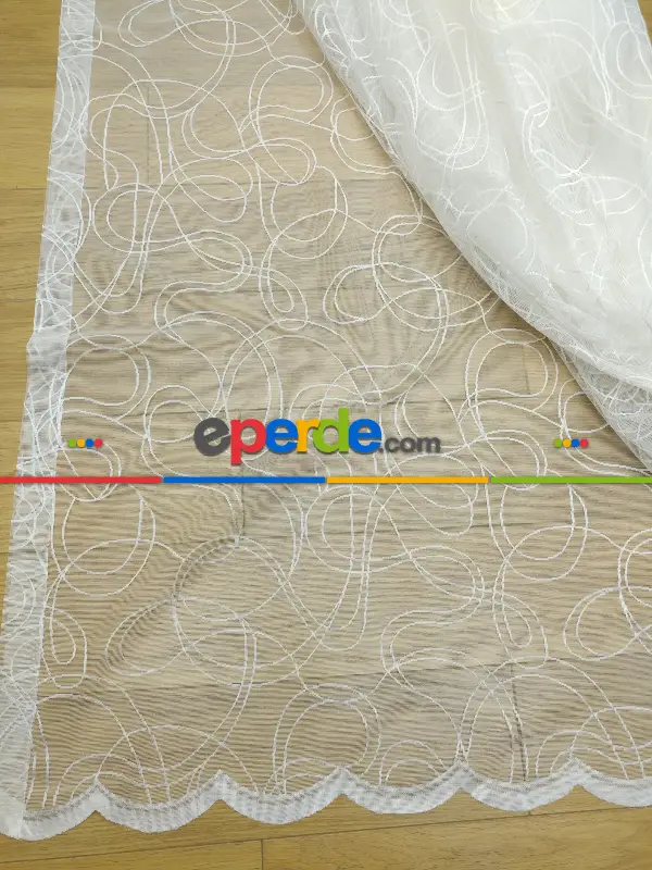 Kampanya Spor Desen Fransız Dantel Tül Perde- Ekru Bt 554