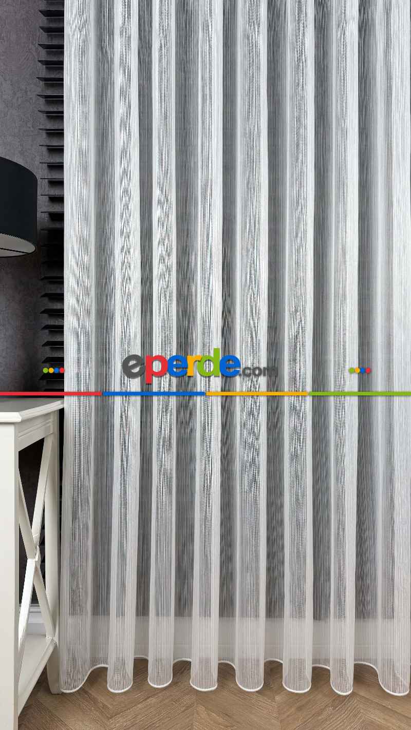 Vakko Simli Çizgili Tül Perde, Premium Seri Ağır Gramajlı
