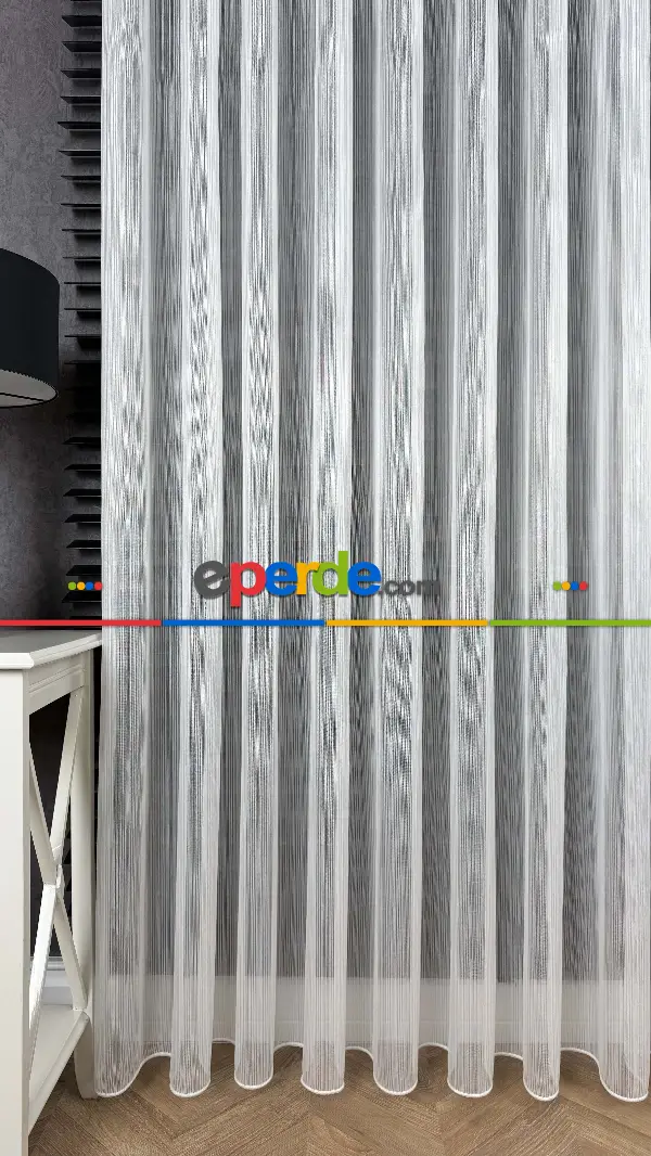 Vakko Simli Çizgili Tül Perde, Premium Seri Ağır Gramajlı