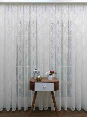 Tül Perde Ve Kruvaze Perde Damask Desenli- Ekru