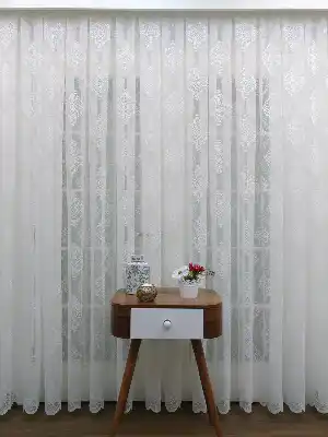 Tül Perde Ve Kruvaze Perde Damask Desenli- Ekru