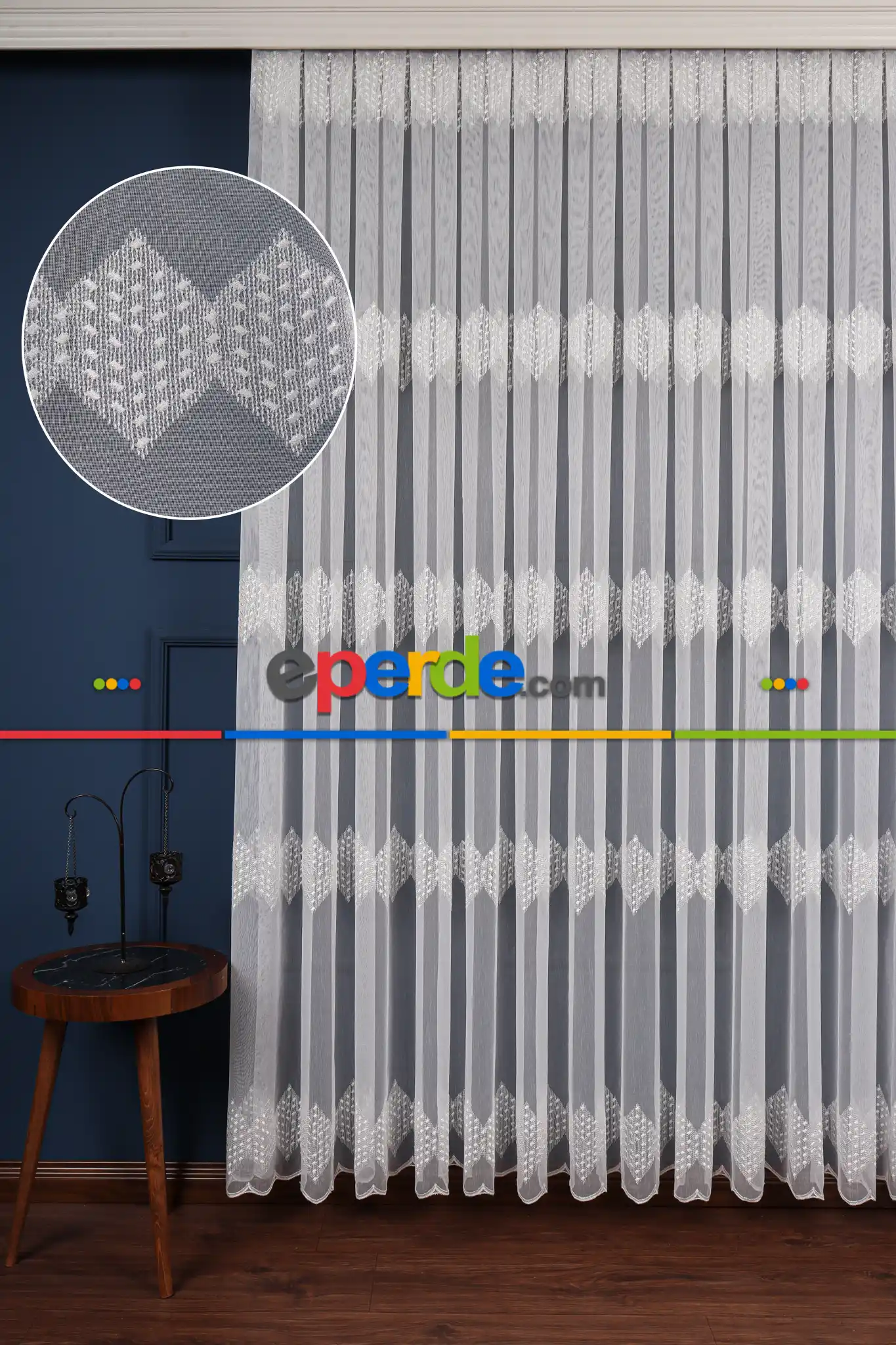 Yaprak Tt Zemin Brode Nakış İşlemeli Tül Perde