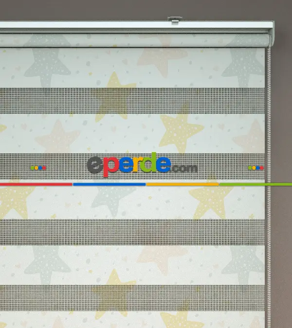 Yıldız Desenli Baskılı Zebra Perde- Çok Renkli