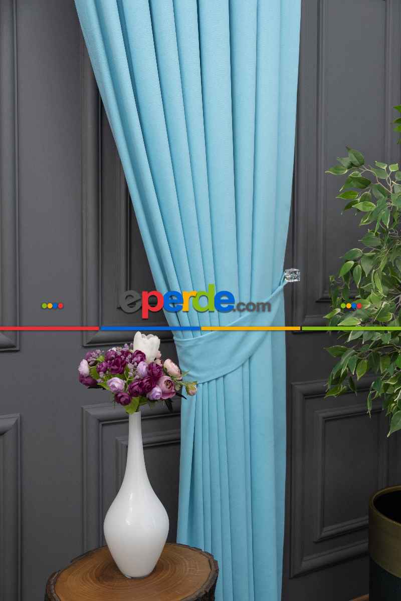 Turkuaz Rengi Düz Fon Perde En Dökümlü Fon Perde 07