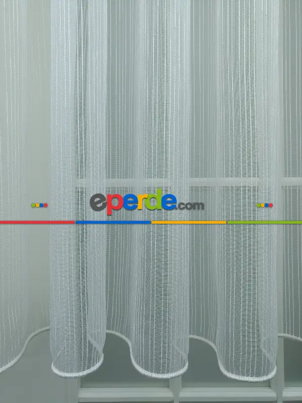 Mutfak Tül Perde - Pileli Düz Mutfak Perdesi- Ekru