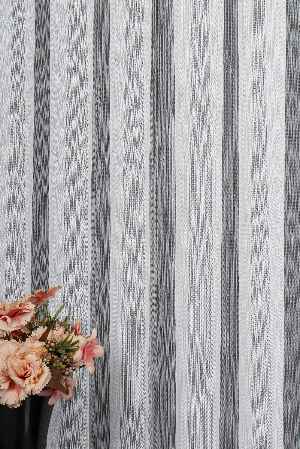 Bambu Zemin Noktalı Ve Çizgili Simli Düz Tül Perde Gramajlı