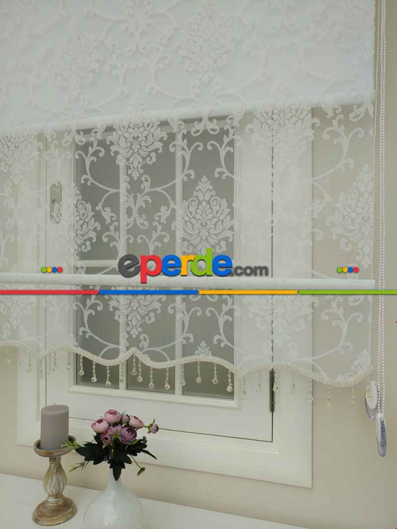 Tül Stor Çiftli Sistem Yakma Zemin Ekru Damax-gri Simli-ekru