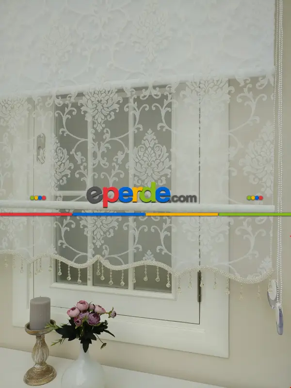 Tül Stor Çiftli Sistem Yakma Zemin Ekru Damax-gri Simli-ekru