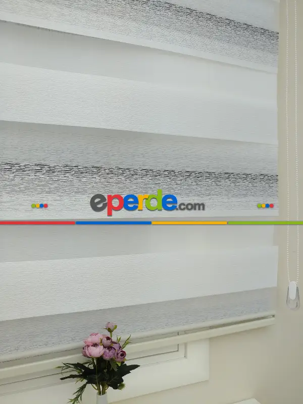 Ekru - Gri Detaylı Zebra Perde 2021 Elit- Gri-füme-antrasit-ekru