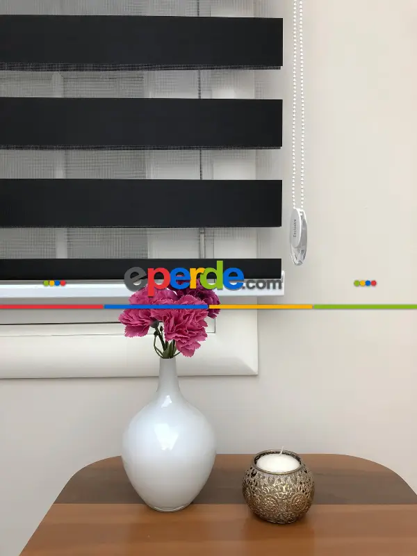 Salon Zebra Perde - Yüksek Kalite Düz Zebra Perde - Siyah Renk- Siyah