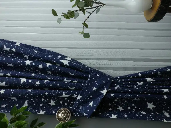 Lacivert Yıldız Desenli Fon Perde Evm639 Kumaşı Kalındır Duck Bezi Değildir- Lacivert-Beyaz