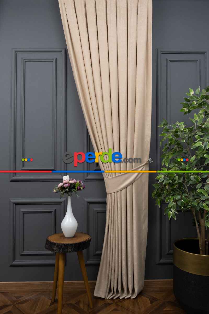 Oturma Odası Soft Fon Perde Bej Dökümlü En - Bej
