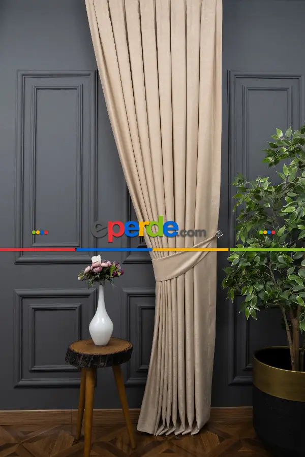 Oturma Odası Soft Fon Perde Bej Dökümlü En - Bej