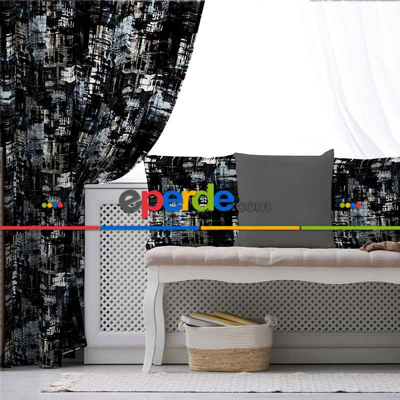 Oturma Odası Fon Perde Evim1504 Kumaşı Kalındır Duck Bezi Değildir- Mavi-beyaz