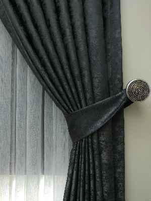 Salon Fon Perde - Antrasit Füme Renk Jakar Desenli Fon Perde- Antrasit