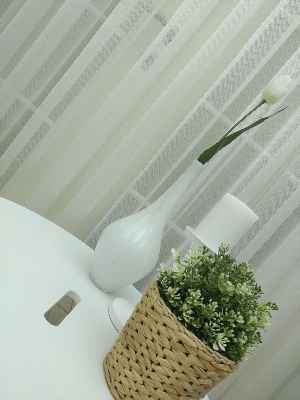 Ekru Sık Dokulu Çizgili Modern Düz Tül Perde - Ütü İstemez