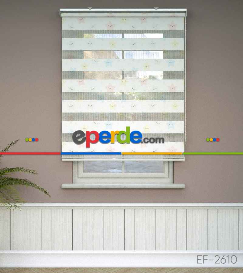 Yıldız Desenli Baskılı Zebra Perde- Çok Renkli