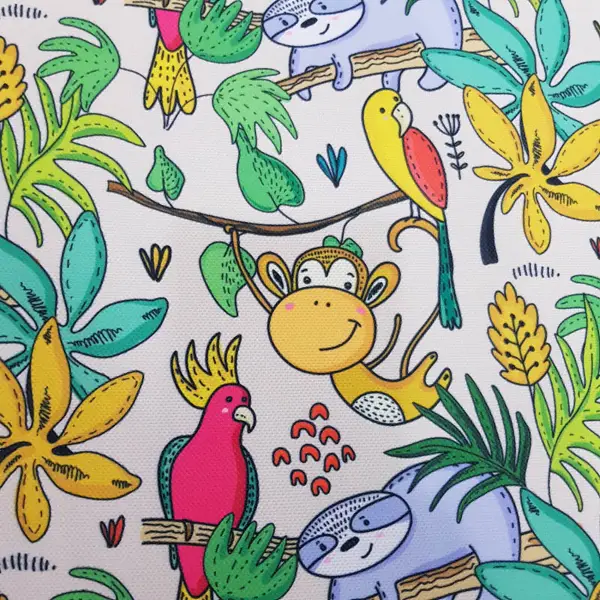 Bebek Odası Fon - Tropikal Orman Desenli Fon Perde Evm688 Kumaşı Kalındır Duck Bezi Değildir- Yeşil