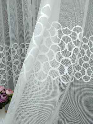 mutfak - Sıralı Desenli Dantel Örme Tül Perde - Ekru Renk- Ekru