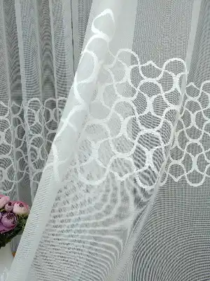Sıralı Desenli Dantel Örme Tül Perde - Ekru Renk- Ekru