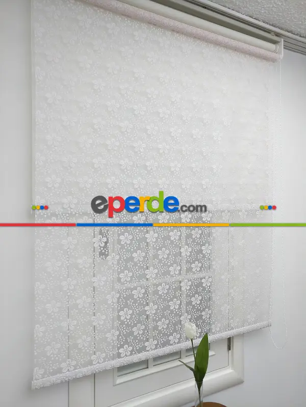 Jakar Örme Tül-feray 804 Pudra Çiftli Sistem Dantel Desenli Perde- Pudra